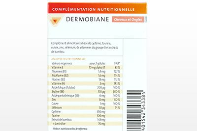 Face arrière de Dermobiane cheveux ongles 