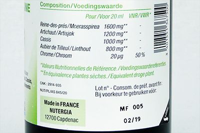 Dos de la bouteille de Ergydraine