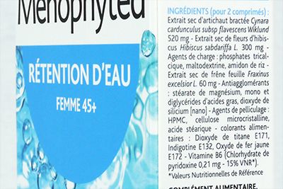 Étiquette de Menophytea rétention d'eau